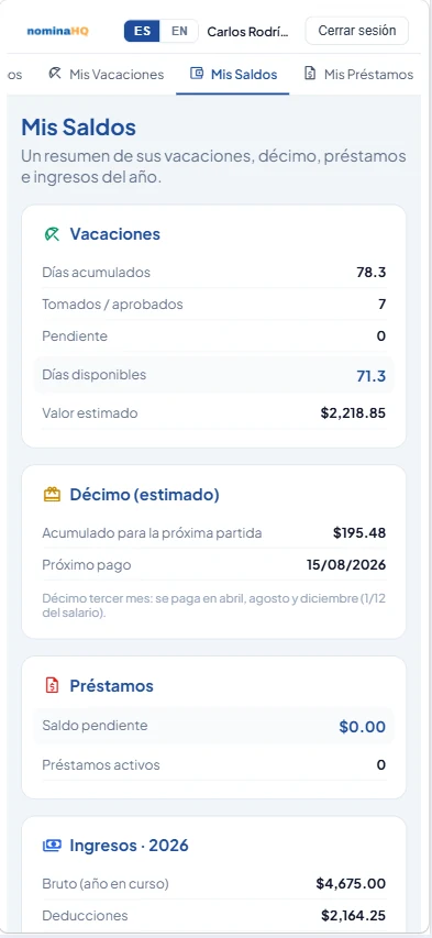 Portal NominaHQ — Mis Saldos